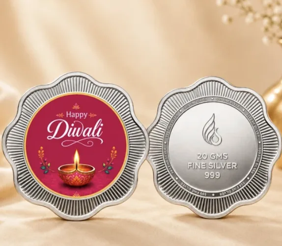 Happy Diwali Flower Silver Coin