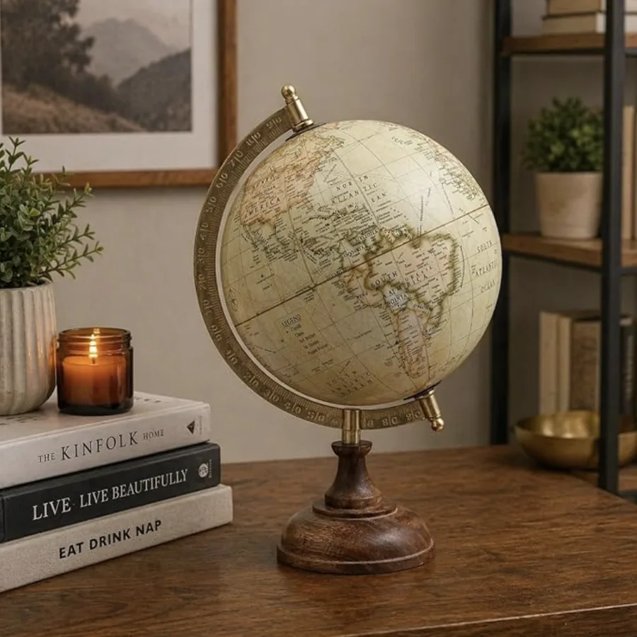 Antique World Globe on Wooden Stand