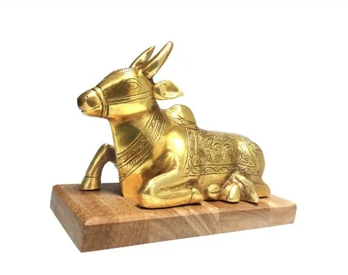 Brass Nandi on Wooden Base
