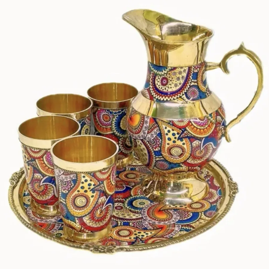Meenakari Brass Jug & Glass Set