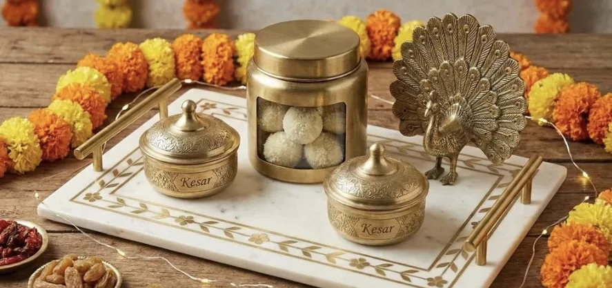 Brass Festive Gift Tray Set