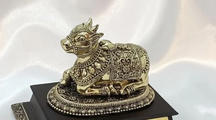 Golden Nandi on Wooden Base