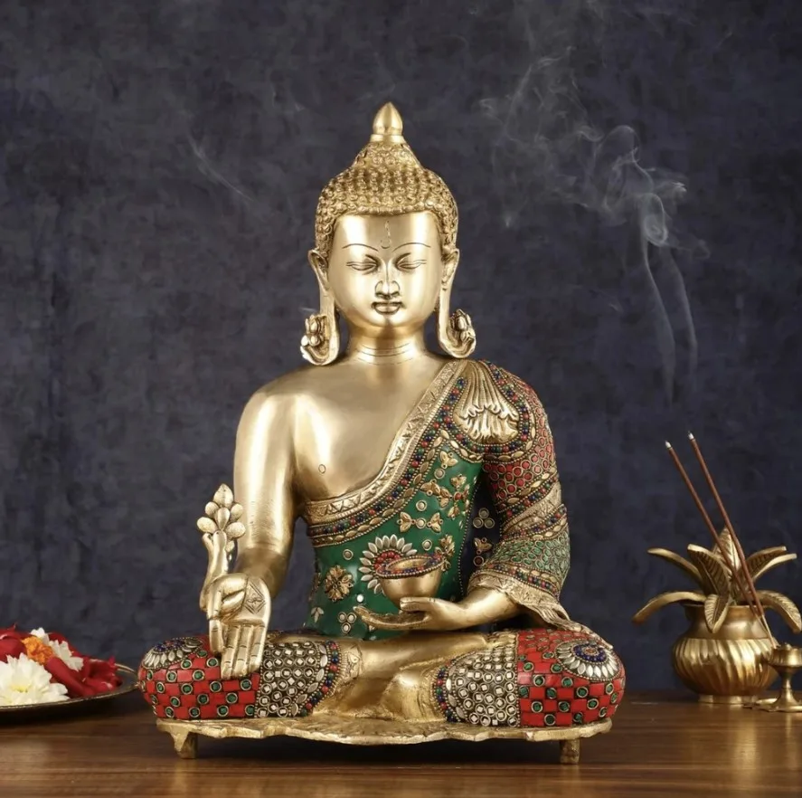 Antique Buddha with Stone Inlay