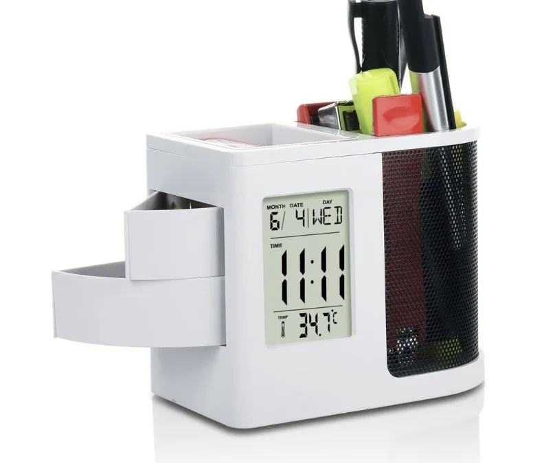 Digital Clock with Pen Tumbler & Drawers