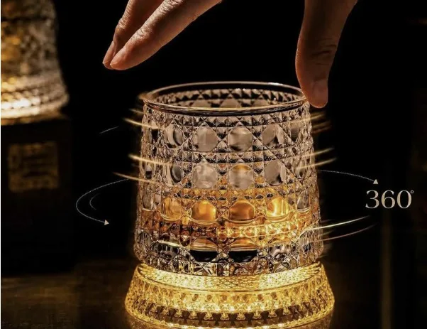 360° Spinning Whisky Glass with LED Base (Pack of 2)